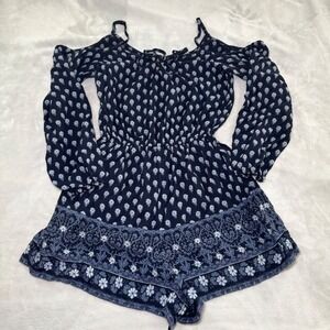 Hollister Women's Navy Blue Floral Cold Shoulder Romper Long Sleeve Size
Medium